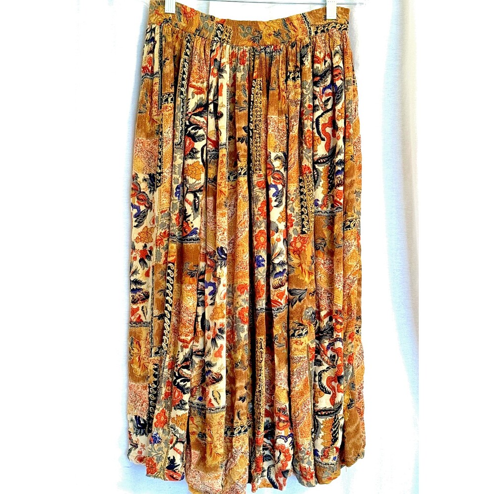 Jane Ashley Skirt Small Midi A Line Peasant Patchwork Hippie Boho Colorful Sz M